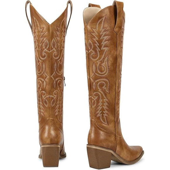 WETKISS Cowboy Boots Side Zipper Cowgirl Knee High Embroidered Knee High Size 10 - Picture 10 of 13